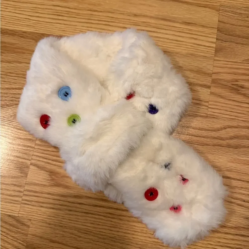Halara White Faux Fur Decorative Button Scarf Winter One Size
